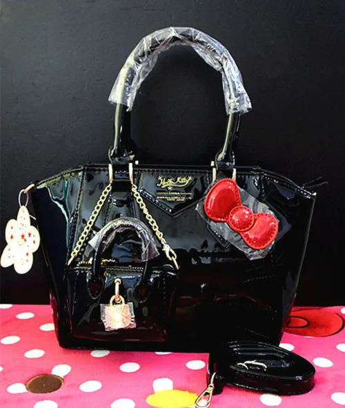 Black Рисунок «Hello kitty» 2 в 1 сумка кошелек+ маленькая сумка для монет XW-14511 - Цвет: Black