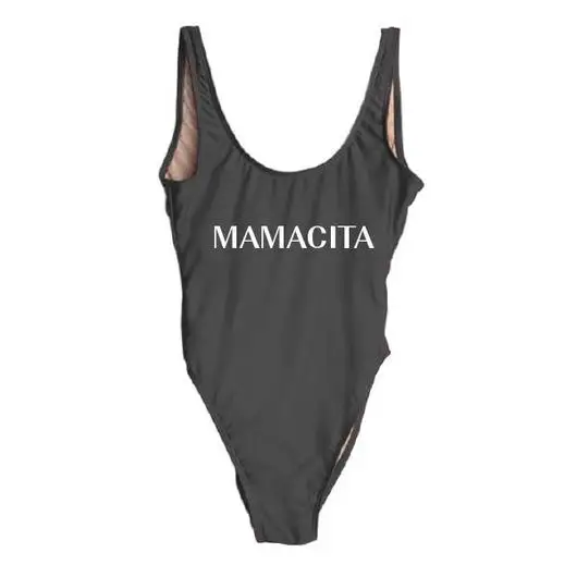 MAMACITA Цельный купальник сексуальный светло голубой с надписью боди купальный