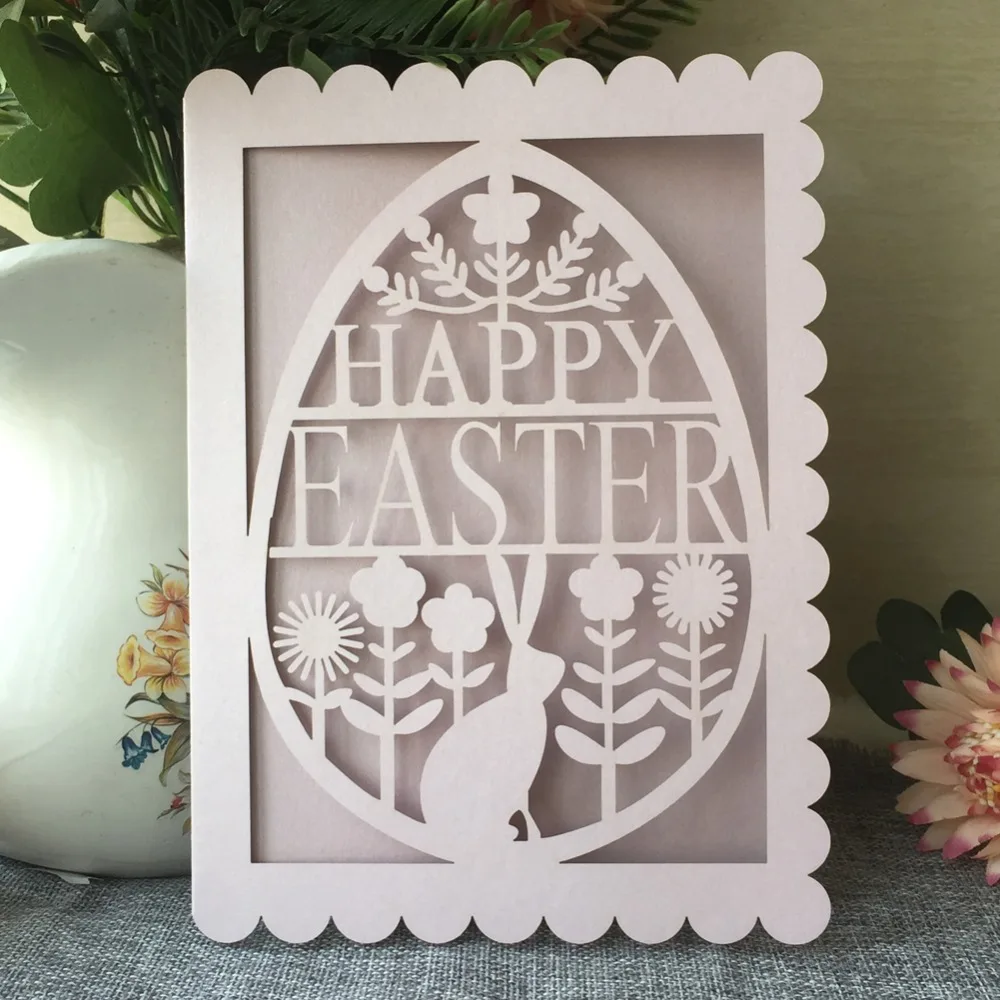 

50pcs New Arrival Western Style Laser Cut Invitations Card Pearl Paper Happy Easter Card Blessing Gift Card Festival Party Favor