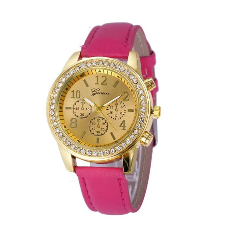 Длительный срок службы Для женщин кварцевые часы Роскошные Стразы кулон кожаные