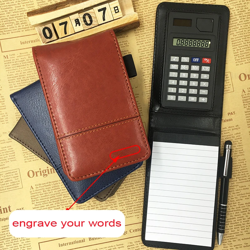 Business Pocket Notepad Leather Notebook Planner A7 Small Note Book With Pen and  Calculator Multifunction Office Stationery