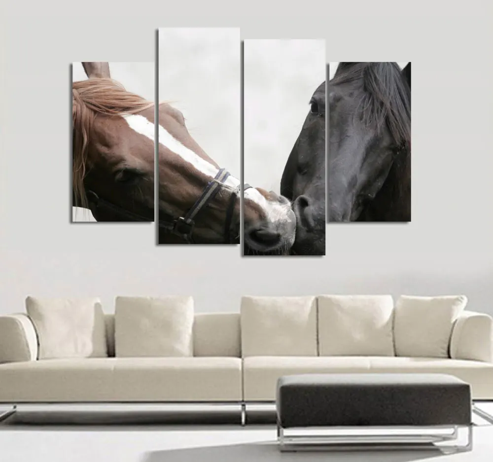 4Pcs/Set Sunset Horse Canvas Painting Animal Poster Vintage Grassland Wall Christmas Pictures For Home Decor Cheap A |