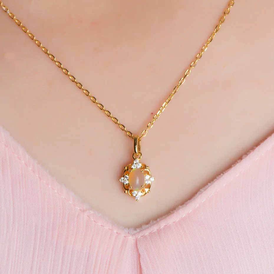 Женское ожерелье из серебра 925 пробы с натуральным опалом|Ожерелья| |