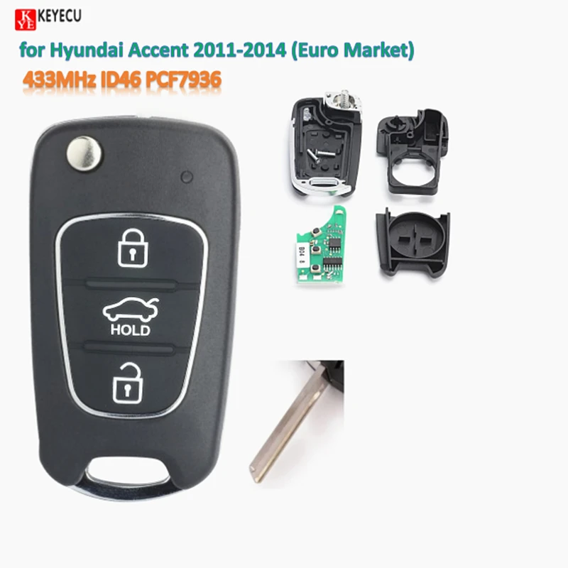 Keyecu флип ключ дистанционный ключ-брелок от машины подходит для Hyundai Accent 2011-2014 Евро