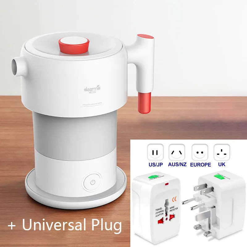 Add Adapter Xiaomi Deerma складной электрический чайник 0.6л портативный чайник для воды ручной колба для воды горшок с защитой от автоматического отключения - Цвет: Add Adapter