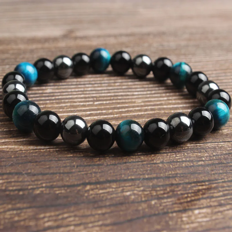 LanLi 8mm fashion Jewelry Tiger Eyes Black Onyx hematite interval beads bracelet Suitable for self- use gifts