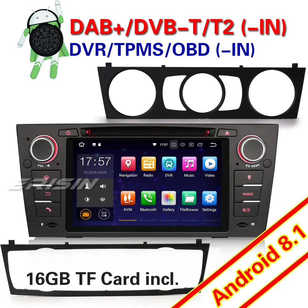 Erisin ES3867B 7 &quotAndroid 8 1 четырехъядерный PX30 автомобильный DVD gps радио DVR DAB + для BMW 3 серии