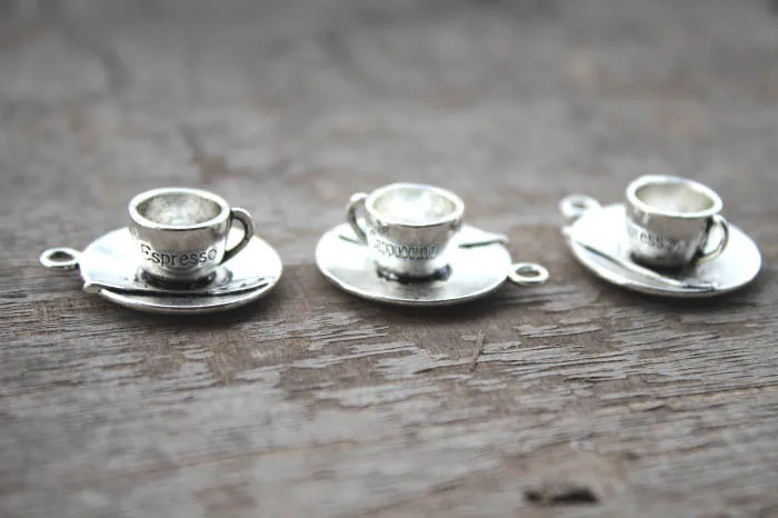 

6pcs--espressso tee cup Charms, Antique Tibetan Silver coffee cup charm pendants 27x23mm