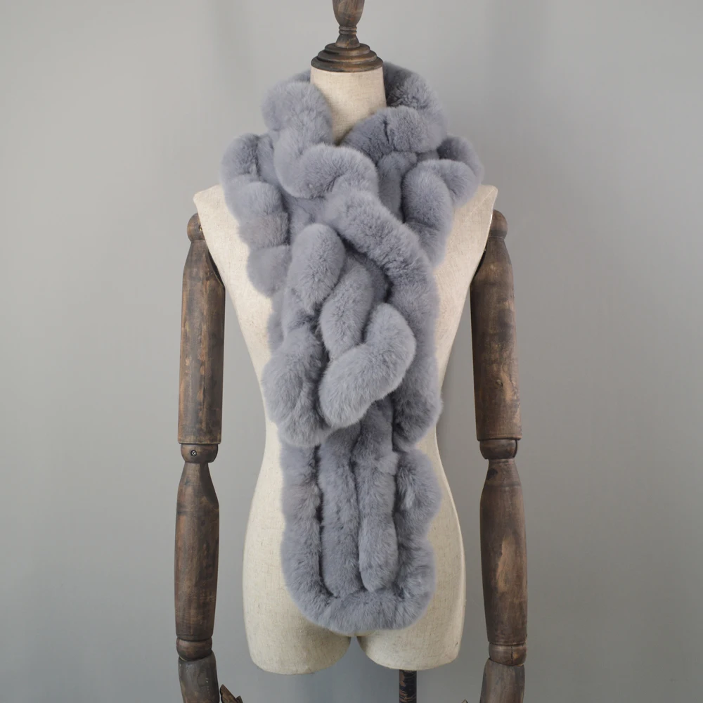 2020 Зимние Женские Настоящий мех кролика шарф Повседневный теплый вязаный