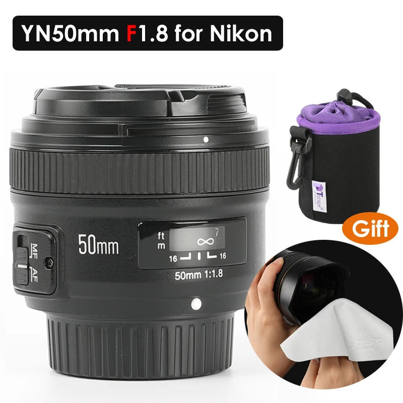 Объектив Yongnuo 50 мм F1.8 с автофокусом и широкой диафрагмой как у камеры Nikon D3300 D5300 D5100