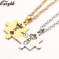 dropshipping letters k q couple necklaces with crown stainless steel tag pendant necklace king queen for women men