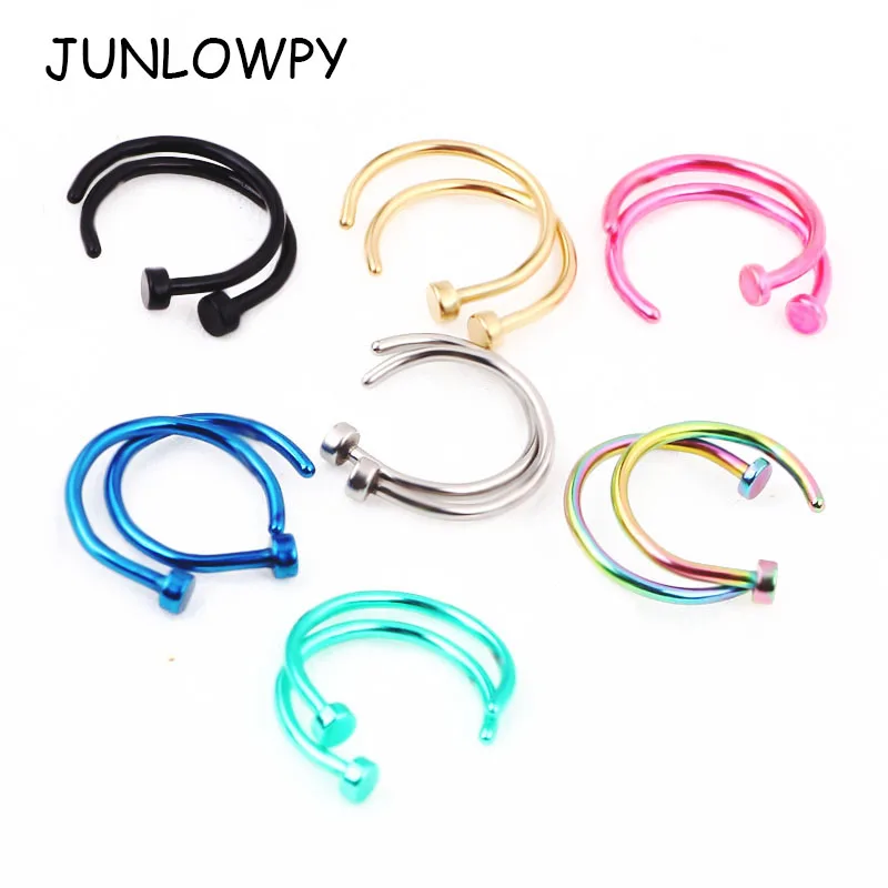 

JUNLOWPY, обруч для носа, искусственная сталь, Черное золото, радуга, 18 г, 100 шт., оптовая продажа, украшения для тела, 7 цветов