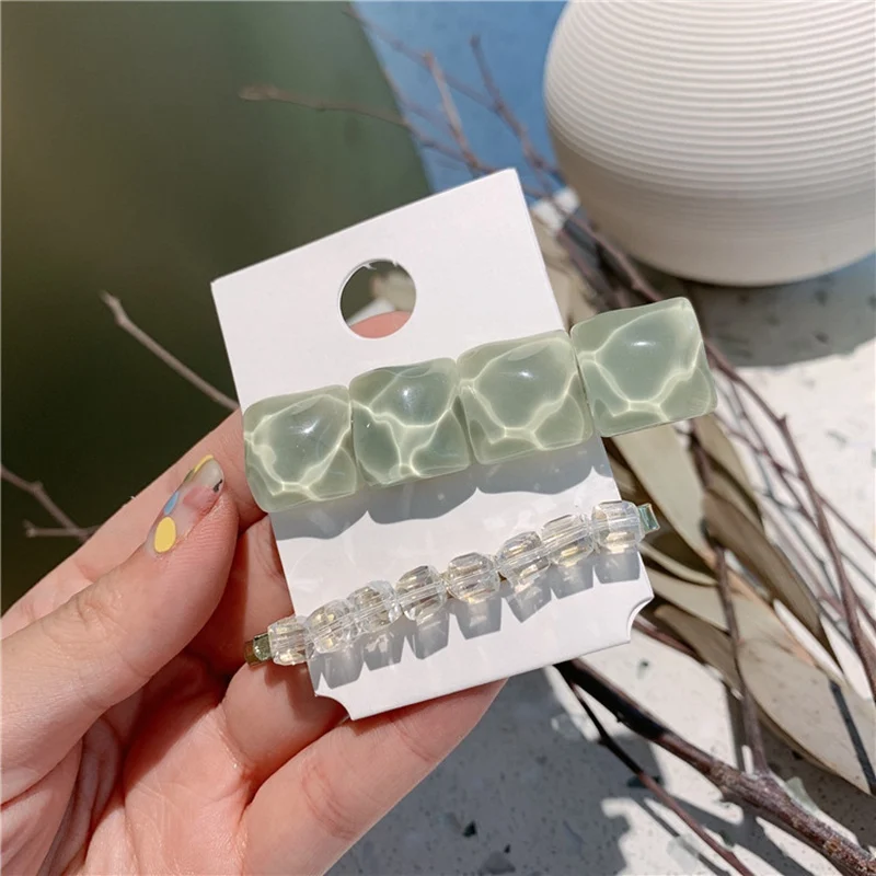 MENGJIQIAO новые корейские водные волнистые квадратные акриловые заколки для волос модные шпильки хрустальные Заколки ювелирные аксессуары для волос - Цвет: green