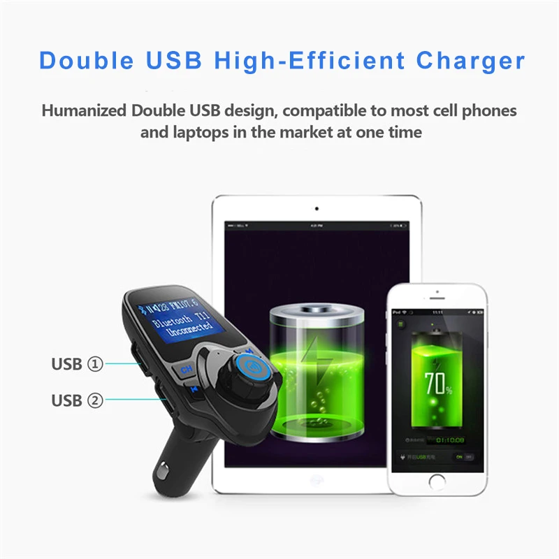 Двойной зарядное устройство USB Bluetooth Беспроводной автомобиля Mp3 плеер Handsfree Car Kit fm-передатчик A2DP 5 V 2.1A fm-модулятор ЖК-дисплей автомобиля AUX/TF