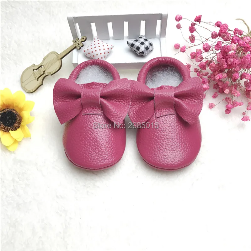 Genuine Leather Baby Shoes Bow Style Toddler Fringe Moccasins New Born Girls Handmade First Walkers Anti-slip |