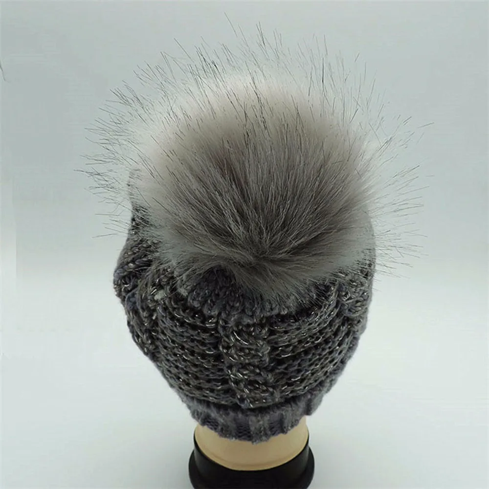 Теплая Лыжная шапка для девочек новый бренд большие Меховые помпоны вязаные