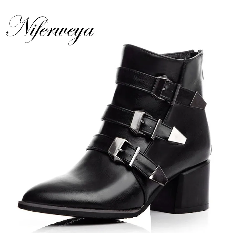 Модная зимняя женская обувь однотонные ботильоны из искусственной кожи с острым