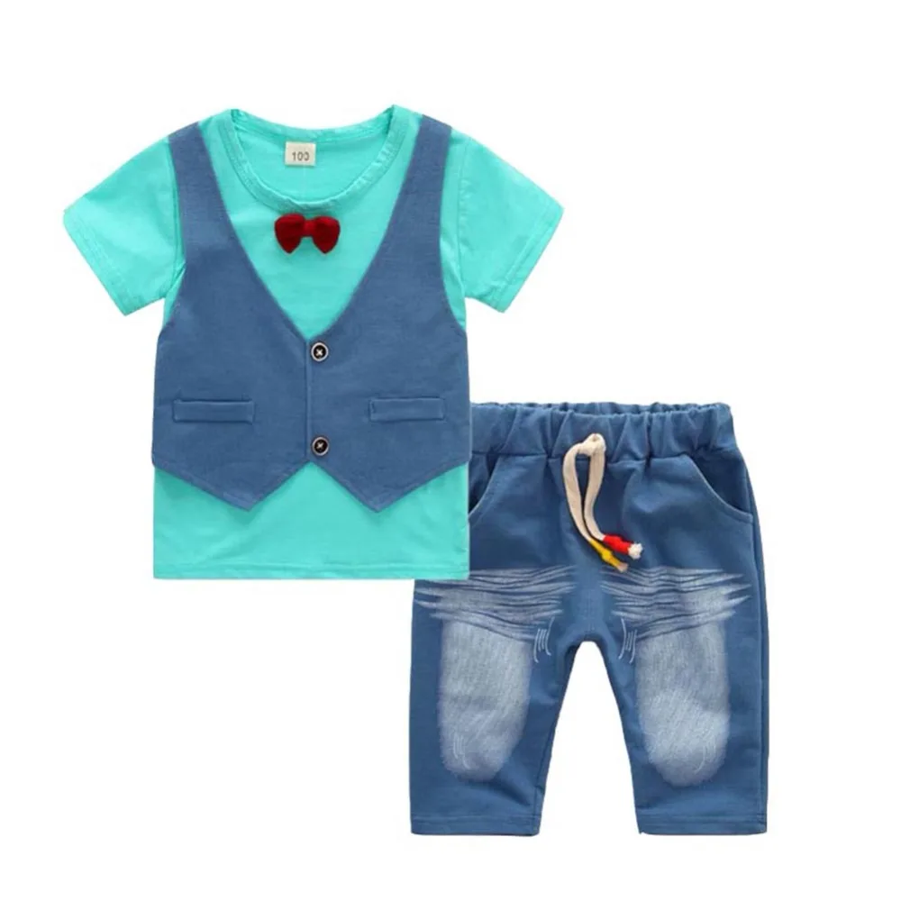 Summer Baby Boy Clothes Set Newborn Infant Clothing Short Sleeve Gentleman T-shirt+Pant Children |