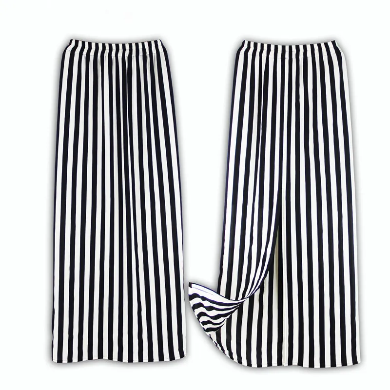 Женская шифоновая юбка в западном стиле прямая черно белую полоску с разрезом