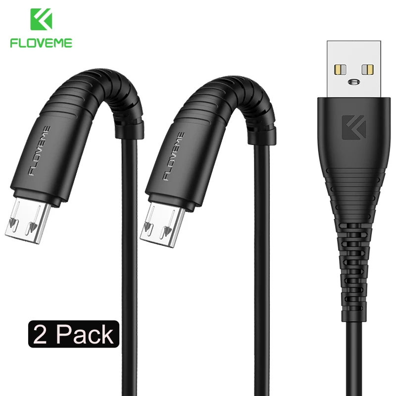 2 Pack Black FLOVEME Micro USB кабель 5 В 2.4A зарядки данных Зарядное устройство кабель для samsung Xiaomi huawei телефона Android Зарядное устройство Кабель Micro USB шнур зарядное устройство usb кабель зарядка для телефона micro - Цвет: 2 Pack Black
