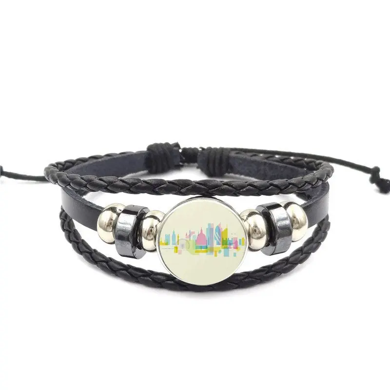 Лондон для женщин Рождественский подарок черный кожаный браслет со вставками