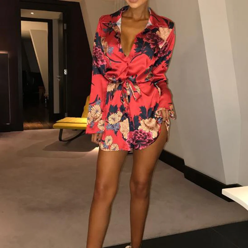 Women Summer Long Sleeve Floral Evening Party Casual Beach Short Mini Dress | Женская одежда