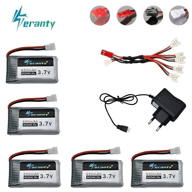 

Teranty Power 3.7V 650mAh Li-po Battery Charger Sets For SYMA X5C X5C-1 X5 H5C X5SW 852540 3.7V Lipo Drone Rechargeable Battery