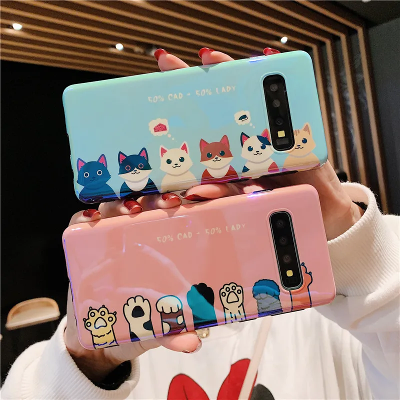 MUSSEL Blu-ray Phone Case For Samsung Galaxy S10 Plus S10e S8 S9 Note 8 9 S7edge Coque Cute Cat Bear Paw Cover |