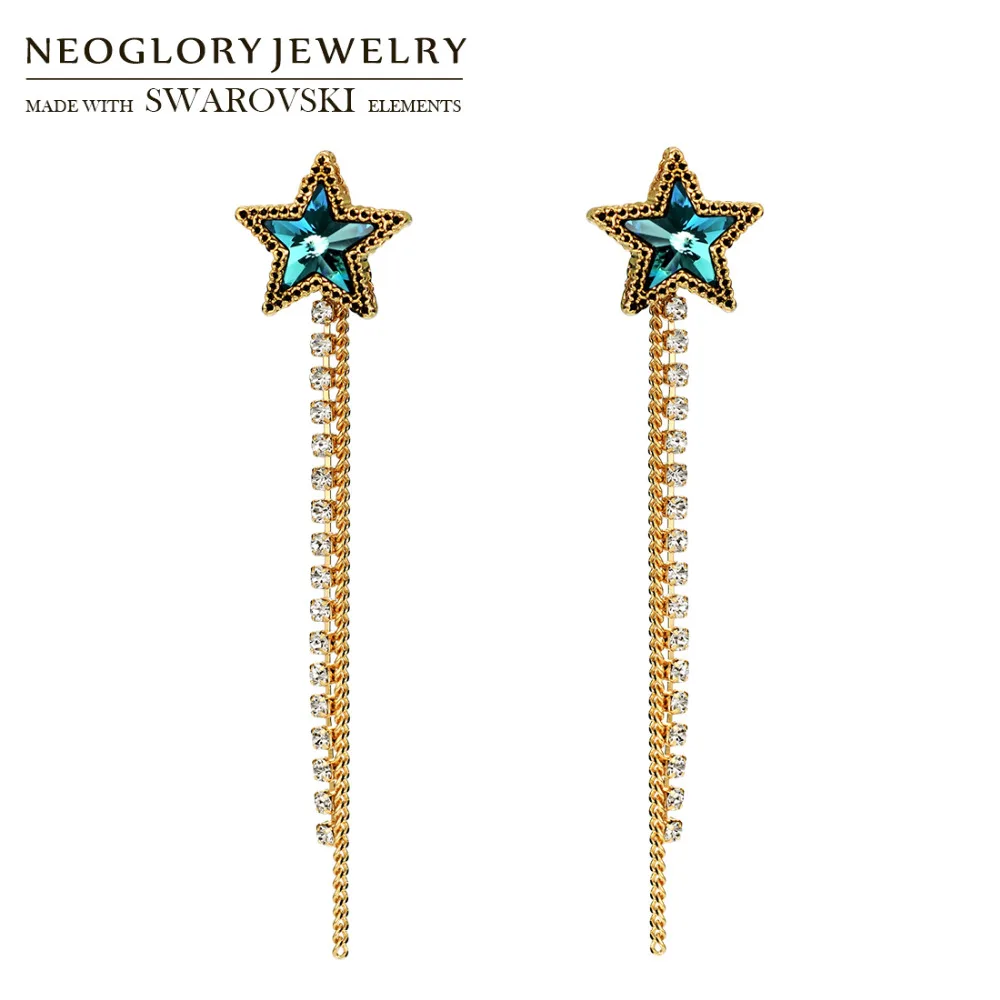 Neoglory с украшением в виде кристаллов и стразы бусы Длинные висячие серьги синий