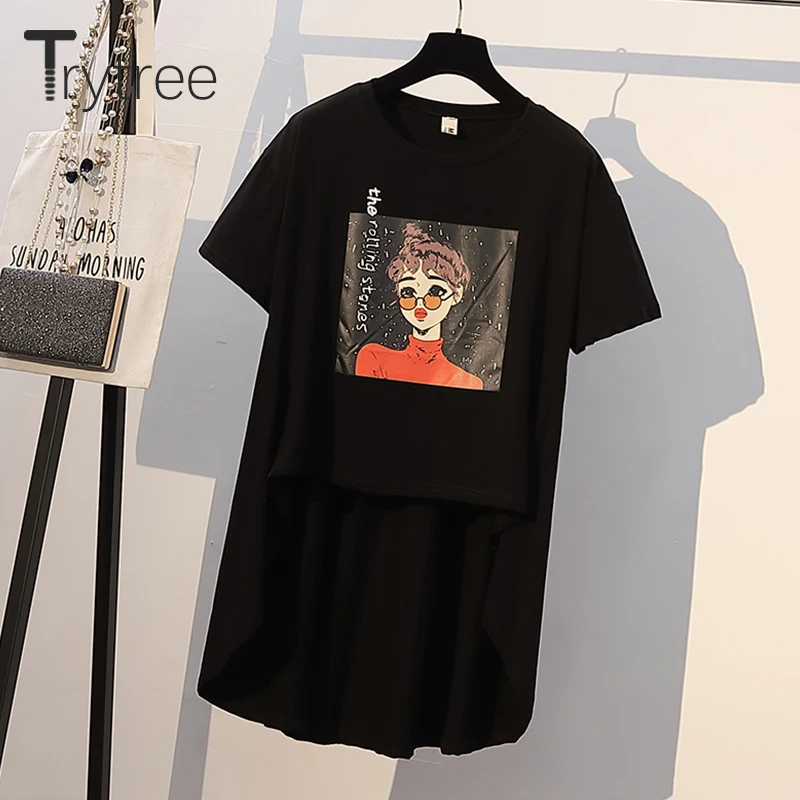 Trytree летняя повседневная женская футболка с принтом персонажа и о-образным