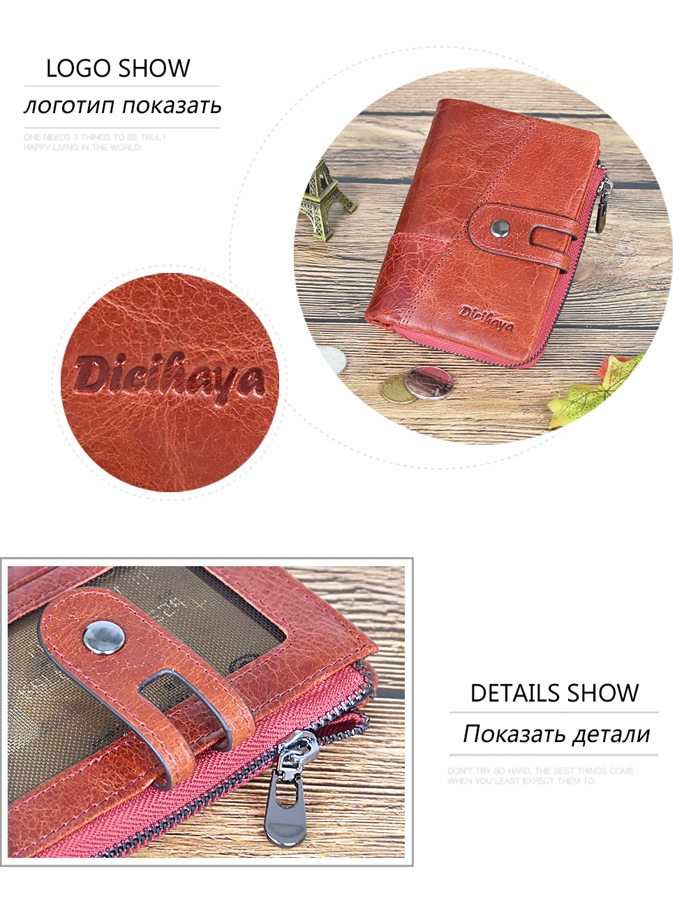 DICIHAYA New Style Genuine Cowhide Leather Women Medium Paragraph Buckle Leather Wallet Women's High Quality Coin Purse
