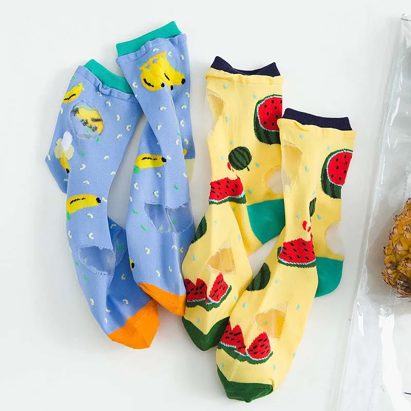 8 цветов женские носки конфетных с вышитыми фруктами и овощами кружевные