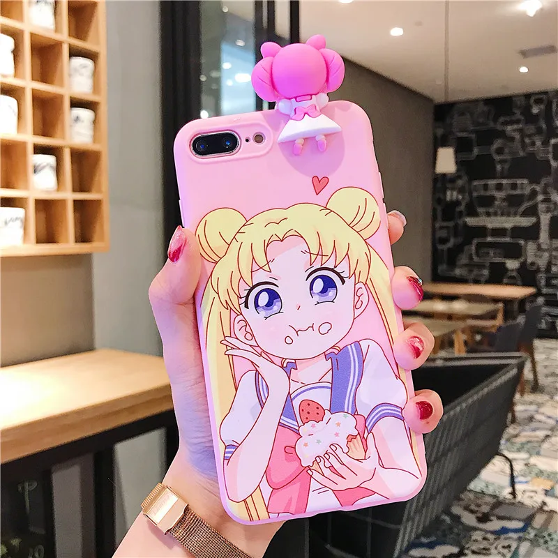 Pink Japanese Anime Kawaii Sailor Moon Phone Case For iPhone 6 6s Puls 7 8 X XR XS MAX Cases TPU Soft Doll Back Cover Coque |