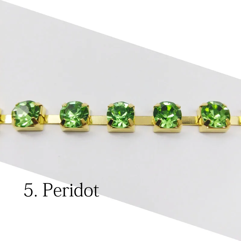 Peridot Горячая Распродажа Стразы чашки цепи 1 ярд/3 Ярд/5 Ярд SS28 хрустальные золотые цепочки 32 цвета для одежды сумки - Цвет: Peridot