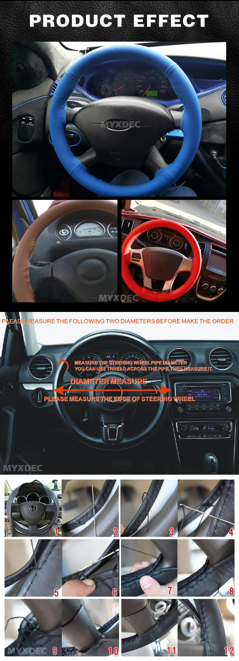 Чехол на руль из натуральной кожи, аксессуары для стайлинга автомобилей, Volante Esportivo, чехол ручной работы с иглами и нитками