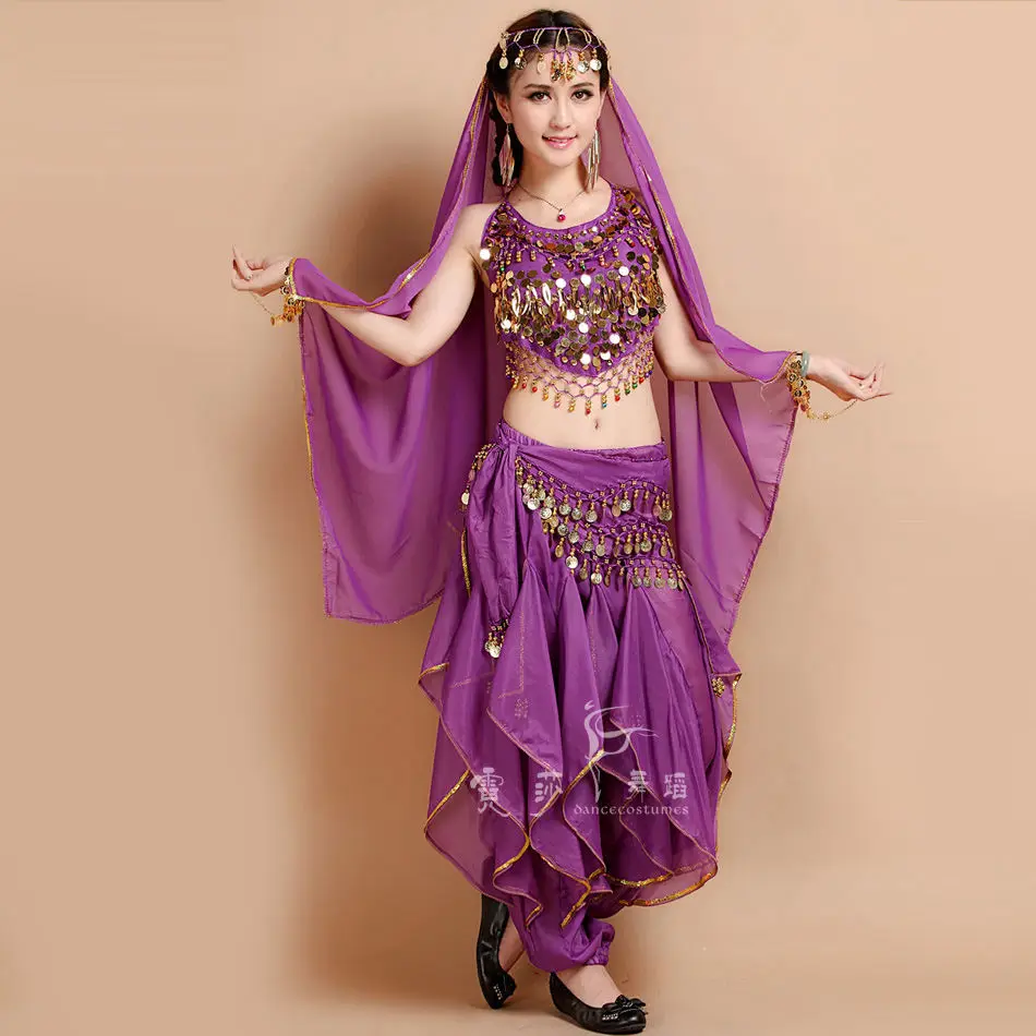 3 pcs Purple Горячее предложение! Распродажа!, женский костюм для танца живота, для взрослых, болливуд, костюмы для танца живота r, женская индийская одежда, платья для танца живота - Цвет: 3 pcs Purple