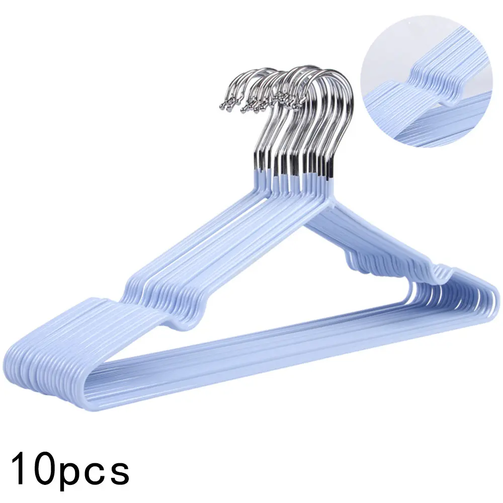 10pcs 40cm Adult Non-Slip Metal Hanger Hanging For Coats Jackets Pants Dress Clothes Accessories Rack Clothing Wardrobe Storage - Цвет: Blue