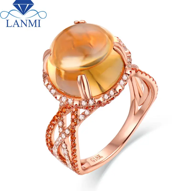 Новинка роскошное кольцо из натурального цитрина розового золота 14 к сверкающие