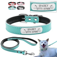 4 colors personalized engraved dog collar leash set customized name phone metal buckle cat puppy pet id collar xs s m