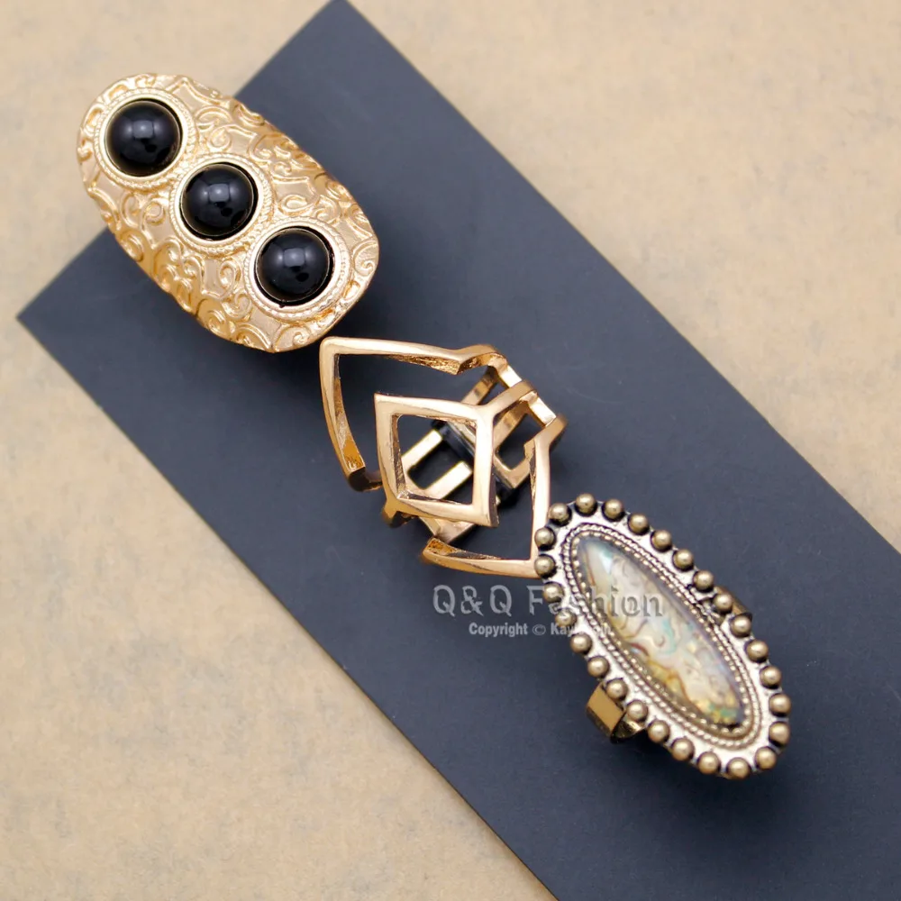 Набор из 3 золотых колец с этническим ацтекским змеиным глазом черный камень