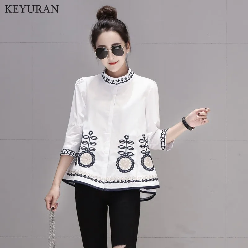 Женская блузка с вышивкой в этническом стиле Повседневная Свободная рубашка