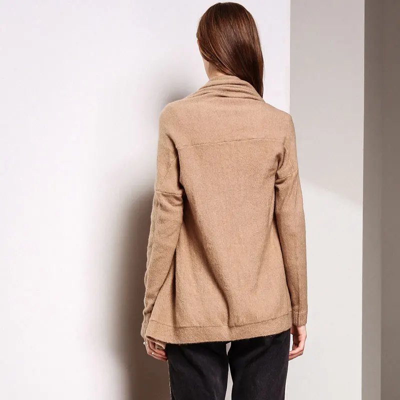Asymmetrical Cardigan Sweater Women Elegant Shawl Collar Drapped Knitted Cardigans Fashion |