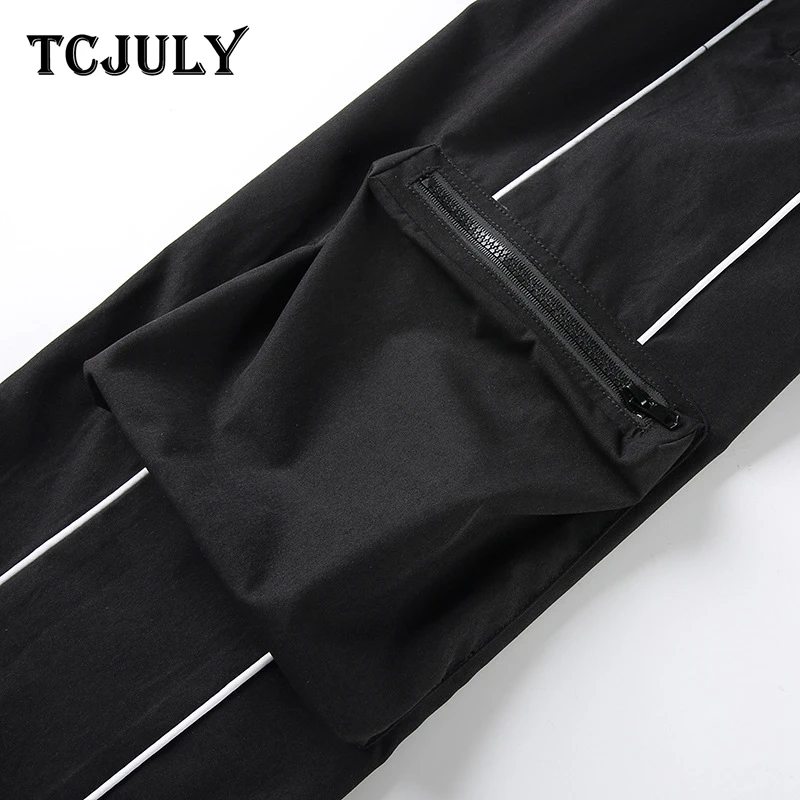 TCJULY/демисезонные уличные шаровары с высокой талией и боковыми полосками