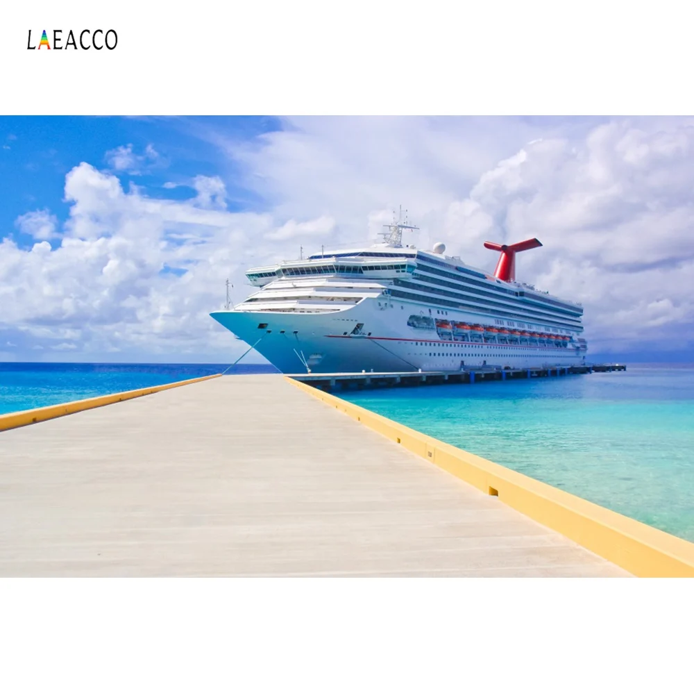 

Laeacco Ship Boat Port Blue Sky Cloudy Seaside Baby Summer Scenic Photo Background Photography Backdrop Photocall Photo Studio