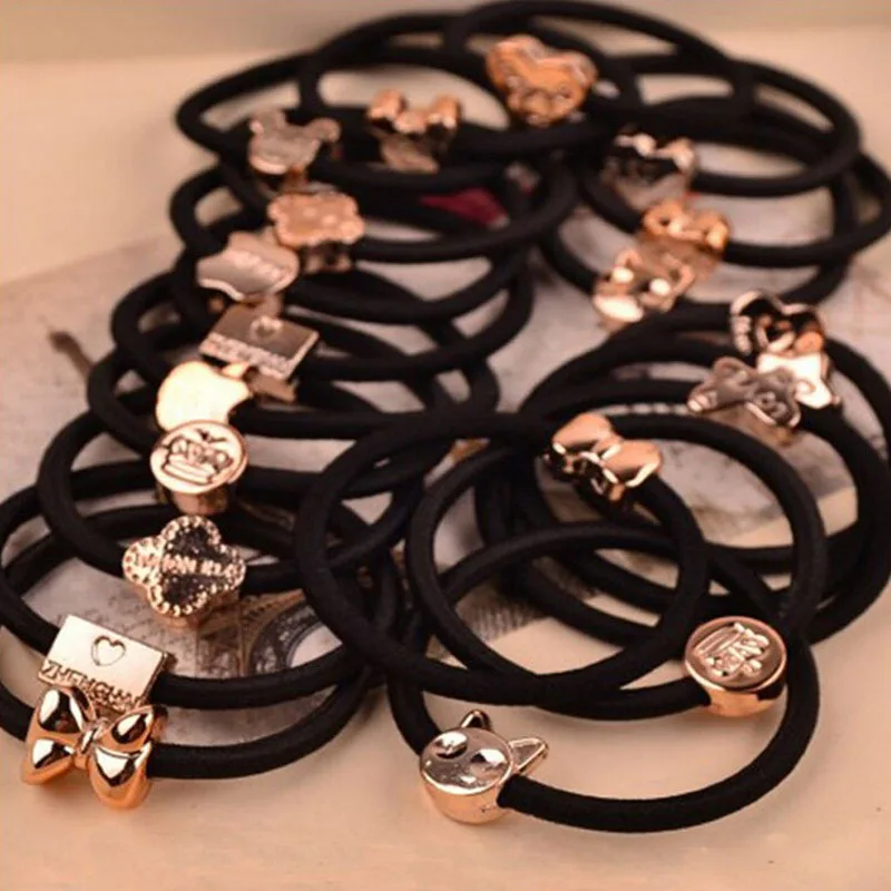10 Pcs New Korean Fashion Women Hair Accessories Cute Black Elastic Hair Bands Girl Hairband Hair Rope Gum Rubber Band E10093