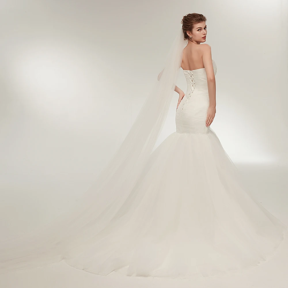 Merimaid Wedding Dress Sweetheart Neckline Ruffled Tulle Bridal Gowns Woman Marry Dresses Sleeveless 50 cm Length Train | Свадьбы и