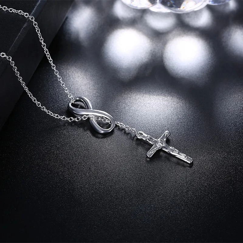 New Stylish Silver Cross Pendant Infinity Symbol Long Link Chain Fashion Necklace Women Popular Jewelry | Украшения и аксессуары