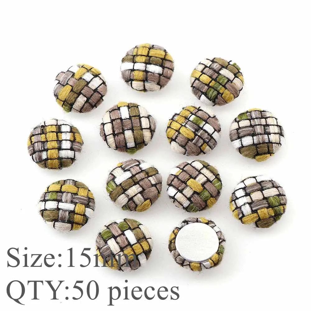 15mm 50pcs 6 видов стилей 15/20/25 мм 30-50 шт. клетчатые ткани с рисунком «гусиные лапки» Крытая круглая кнопка с плоской задней шерстяное для художественного оформления ногтей, ручная работа кнопка - Цвет: 15mm 50pcs