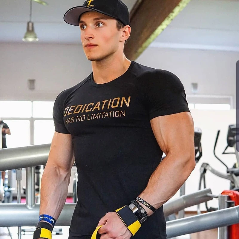 2019 Летняя мужская футболка Muscleguys для бодибилдинга дышащие эластичные Майки