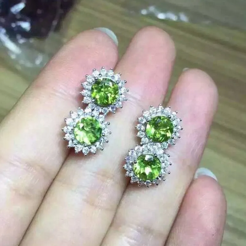 Женские серьги гвоздики из серебра 925 пробы 6 мм|stud earrings|natural peridot earingsjewelry silver earrings |